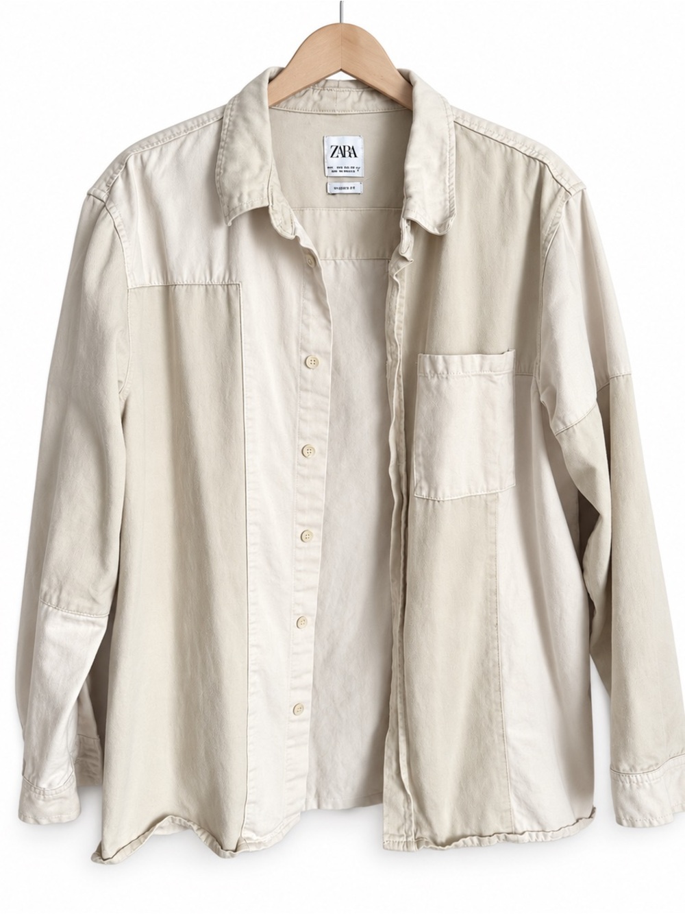 Zara Men’s Relaxed Fit Patchwork Oversized Shirt Cream Size L ( unisex)